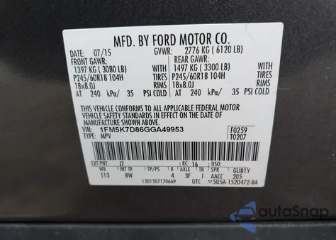 2016 Ford Explorer Xlt z USA, uszkodzony, nr VIN 1FM5K7D86GGA49953